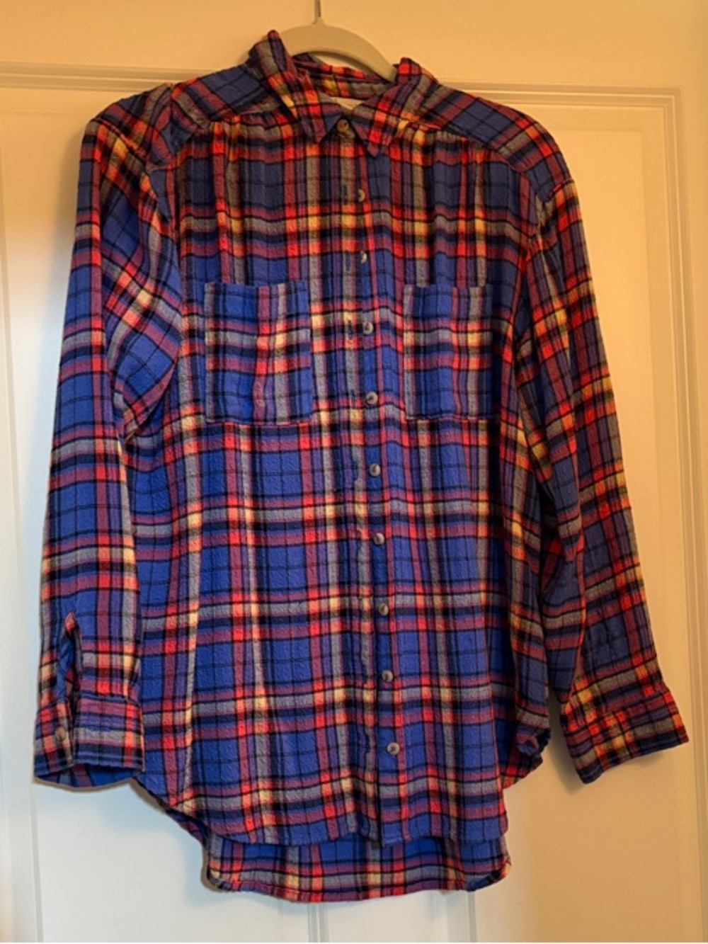 Pilcro Blue and Red Plaid Button-Up Shirt